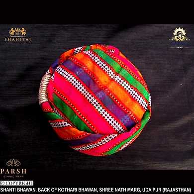 S H A H I T A J Traditional Rajasthani Cotton Mewadi Mothda Pagdi or Turban Multi-Colored for Kids and Adults (MT55)-18-3