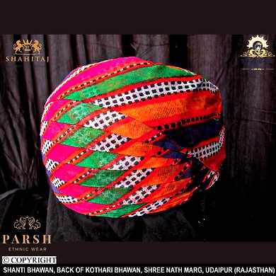 S H A H I T A J Traditional Rajasthani Cotton Mewadi Mothda Pagdi or Turban Multi-Colored for Kids and Adults (MT55)-18-5