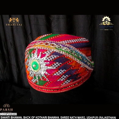 S H A H I T A J Traditional Rajasthani Cotton Mewadi Mothda Pagdi or Turban Multi-Colored for Kids and Adults (MT62)-ST141_20andHalf