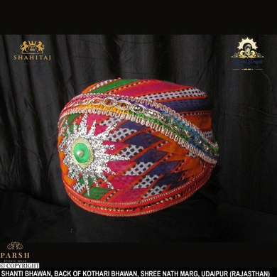 S H A H I T A J Traditional Rajasthani Cotton Mewadi Mothda Pagdi or Turban Multi-Colored for Kids and Adults (MT62)-ST141_21andHalf