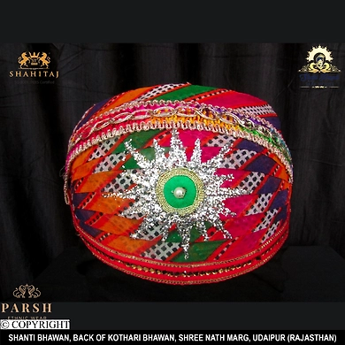 S H A H I T A J Traditional Rajasthani Cotton Mewadi Mothda Pagdi or Turban Multi-Colored for Kids and Adults (MT62)-18-3