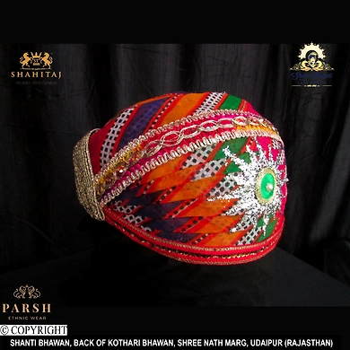 S H A H I T A J Traditional Rajasthani Cotton Mewadi Mothda Pagdi or Turban Multi-Colored for Kids and Adults (MT62)-18-4