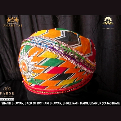 S H A H I T A J Traditional Rajasthani Cotton Mewadi Pagdi or Turban Multi-Colored for Kids and Adults (MT67)-18-3