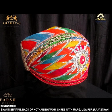 S H A H I T A J Traditional Rajasthani Cotton Mewadi Pagdi or Turban Multi-Colored for Kids and Adults (MT68)-18-4