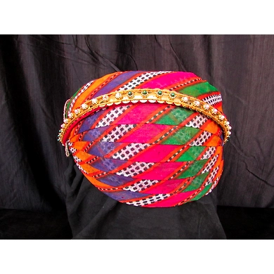 S H A H I T A J Traditional Rajasthani Cotton Mewadi Mothda Pagdi or Turban with Pachewadi Multi-Colored for Kids and Adults (MT72)-19.5-1
