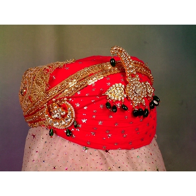 S H A H I T A J Traditional Rajasthani Cotton Wedding Pagdi or Turban Multi-Colored for Groom or Dulha (MT144)-ST223_23andHalf