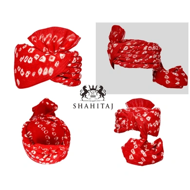 S H A H I T A J Traditional Rajasthani Cotton Red Bandhej Wedding Barati Udaipuri Pagdi Safa or Turban for Kids and Adults (RT151)-20.5-3