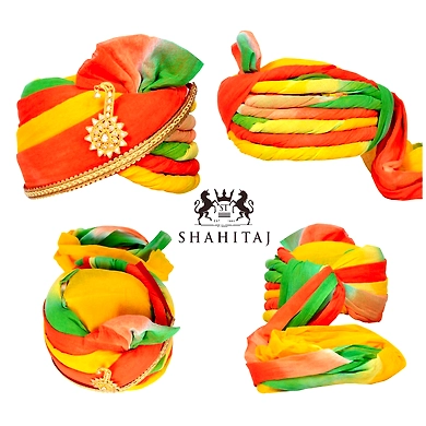 S H A H I T A J Traditional Rajasthani Cotton Wedding Barati Jodhpuri Pagdi Safa or Turban Multi-Colored with Brooch and Pachewadi for Kids and Adults (RT157)-ST237_22