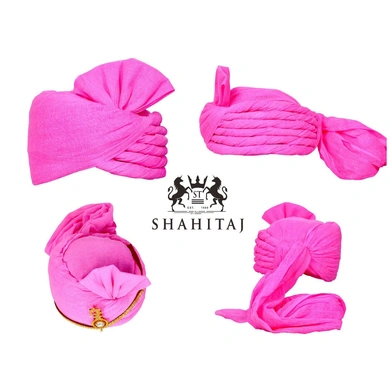 S H A H I T A J Traditional Rajasthani Cotton Pink Wedding Barati Pagdi Safa or Turban for Kids and Adults (RT155)-ST235_23andHalf