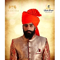 S H A H I T A J Traditional Rajasthani Wedding Barati Orange or Kesariya Cotton Jodhpuri & Rajputi Pagdi Safa or Turban for Kids and Adults (CT161)