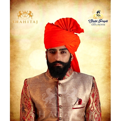 S H A H I T A J Traditional Rajasthani Wedding Barati Orange or Kesariya Cotton Jodhpuri &amp; Rajputi Pagdi Safa or Turban for Kids and Adults (CT161)-ST241_21