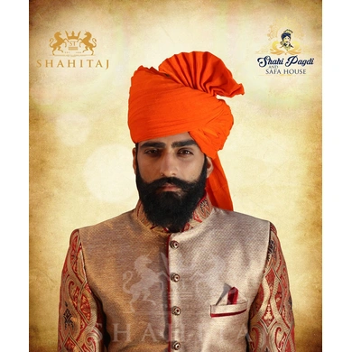 S H A H I T A J Traditional Rajasthani Wedding Barati Orange or Kesariya Cotton Jodhpuri &amp; Rajputi Pagdi Safa or Turban for Kids and Adults (CT161)-ST241_21andHalf