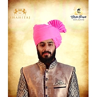 S H A H I T A J Traditional Rajasthani Cotton Wedding Barati Pink Jodhpuri & Rajputi Pagdi Safa or Turban for Kids and Adults (CT163)