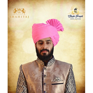 S H A H I T A J Traditional Rajasthani Cotton Wedding Barati Pink Jodhpuri &amp; Rajputi Pagdi Safa or Turban for Kids and Adults (CT163)-ST243_18andHalf