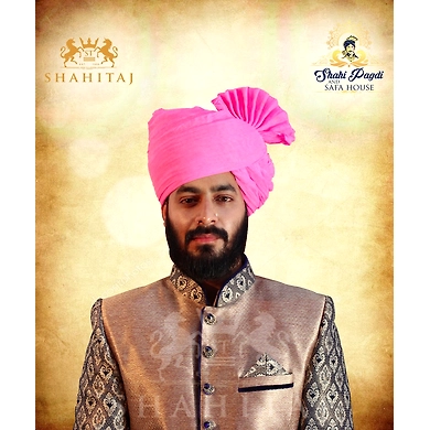 S H A H I T A J Traditional Rajasthani Cotton Wedding Barati Pink Jodhpuri &amp; Rajputi Pagdi Safa or Turban for Kids and Adults (CT163)-ST243_22andHalf