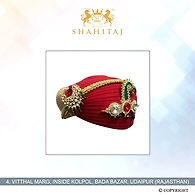 S H A H I T A J Traditional Rajasthani Mewadi Cotton Wedding Pagdi or Turban Red Colored for Groom or Dulha (MT149)