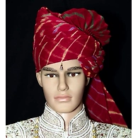 S H A H I T A J Traditional Rajasthani Wedding Barati Cotton Red Lehariya Pagdi Jodhpuri & Rajputi Safa or Turban for Kids and Adults (CT165)