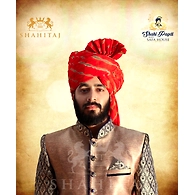 S H A H I T A J Traditional Rajasthani Wedding Barati Cotton Orange or Kesariya Lehariya Jodhpuri & Rajputi Pagdi Safa or Turban for Kids and Adults (CT166)
