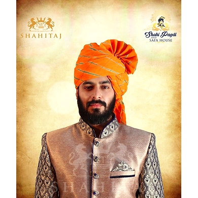 S H A H I T A J Traditional Rajasthani Wedding Barati Aamras Cotton Lehariya Jodhpuri &amp; Rajputi Pagdi Safa or Turban for Kids and Adults (CT172)-ST252_20