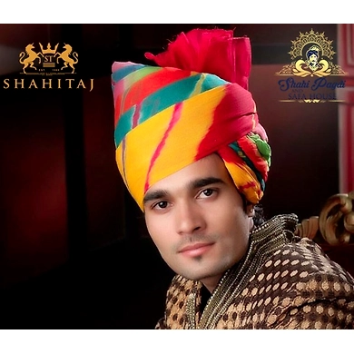 S H A H I T A J Traditional Rajasthani Wedding Barati Cotton Multi-Colored Jodhpuri &amp; Rajputi Pagdi Safa or Turban for Kids and Adults (CT174)-18.5-3