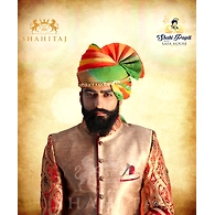 S H A H I T A J Traditional Rajasthani Wedding Barati Multi-Colored Shaded Cotton Jodhpuri & Rajputi Pagdi Safa or Turban with Pachewadi for Kids and Adults (CT178)
