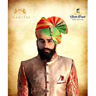 S H A H I T A J Traditional Rajasthani Wedding Barati Multi-Colored Shaded Cotton Jodhpuri & Rajputi Pagdi Safa or Turban with Brooch for Kids and Adults (CT179)
