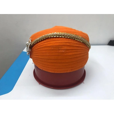 S H A H I T A J Traditional Rajasthani Cotton Mewadi Pagdi or Turban Orange-Colored for Kids and Adults (MT106)-21-3