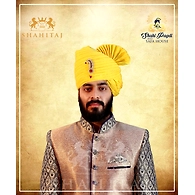 S H A H I T A J Traditional Rajasthani Wedding Barati Zari Staight Line Yellow Cotton Jodhpuri & Rajputi Pagdi Safa or Turban for Kids and Adults (CT188)