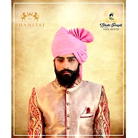 S H A H I T A J Traditional Rajasthani Wedding Barati Zari Staight Line Yellow Cotton Jodhpuri & Rajputi Pagdi Safa or Turban Multi-Colored for Kids and Adults (CT189)