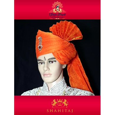 S H A H I T A J Traditional Rajasthani Wedding Barati Zari Cotton Kotadoriya Kesariya Jodhpuri &amp; Rajputi Pagdi Safa or Turban with Brooch for Kids and Adults (CT192)-ST272_19