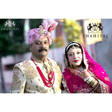 S H A H I T A J Traditional Rajasthani Wedding Barati Pink Floral Chanderi Silk Multi-Colored Udaipuri Pagdi Safa or Turban for Kids and Adults (CT199)-ST279_23