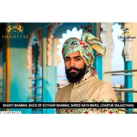 S H A H I T A J Traditional Rajasthani Wedding Barati Sea-Green Floral Chanderi Silk Multi-Colored Udaipuri Pagdi Safa or Turban for Kids and Adults (CT201)