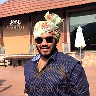 S H A H I T A J Traditional Rajasthani Wedding Barati Sea-Green Floral Chanderi Silk Multi-Colored Udaipuri Pagdi Safa or Turban for Kids and Adults (CT202)