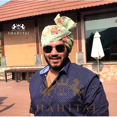 S H A H I T A J Traditional Rajasthani Wedding Barati Sea-Green Floral Chanderi Silk Multi-Colored Udaipuri Pagdi Safa or Turban for Kids and Adults (CT202)-ST282_23