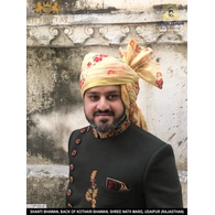 S H A H I T A J Traditional Rajasthani Wedding Barati Floral Chanderi Silk Multi-Colored Udaipuri Pagdi Safa or Turban for Kids and Adults (CT207)