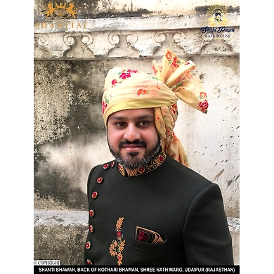 S H A H I T A J Traditional Rajasthani Wedding Barati Floral Chanderi Silk Multi-Colored Udaipuri Pagdi Safa or Turban for Kids and Adults (CT207)-ST287_23