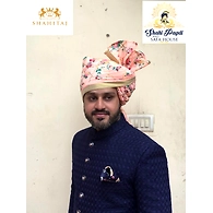 S H A H I T A J Traditional Rajasthani Wedding Barati Pink Floral Chanderi Silk Multi-Colored Udaipuri Pagdi Safa or Turban for Kids and Adults (CT208)