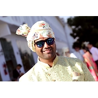 S H A H I T A J Traditional Rajasthani Wedding Barati Cream Floral Chanderi Silk Multi-Colored Udaipuri Pagdi Safa or Turban for Kids and Adults (CT209)