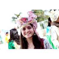 S H A H I T A J Traditional Rajasthani Wedding Barati Pink Floral Chanderi Silk Multi-Colored Udaipuri Pagdi Safa or Turban for Kids and Adults (CT210)