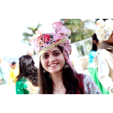 S H A H I T A J Traditional Rajasthani Wedding Barati Pink Floral Chanderi Silk Multi-Colored Udaipuri Pagdi Safa or Turban for Kids and Adults (CT210)-ST290_20andHalf