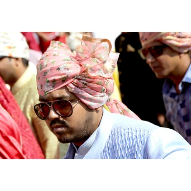 S H A H I T A J Traditional Rajasthani Wedding Barati Pink Sabhyasachi Floral Chanderi Silk Multi-Colored Jodhpuri Pagdi Safa or Turban for Kids and Adults (CT211)-ST291_20andHalf