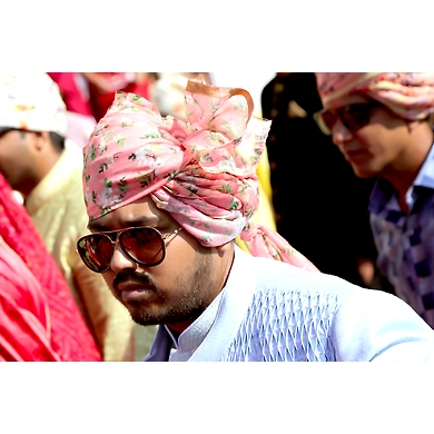 S H A H I T A J Traditional Rajasthani Wedding Barati Pink Sabhyasachi Floral Chanderi Silk Multi-Colored Jodhpuri Pagdi Safa or Turban for Kids and Adults (CT211)-ST291_21