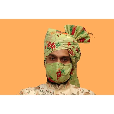 S H A H I T A J Traditional Rajasthani Wedding Barati Mint Green Floral Chanderi Silk Multi-Colored Udaipuri Pagdi Safa or Turban for Kids and Adults (CT213)-ST293_18