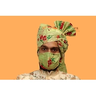 S H A H I T A J Traditional Rajasthani Wedding Barati Mint Green Floral Chanderi Silk Multi-Colored Udaipuri Pagdi Safa or Turban for Kids and Adults (CT213)