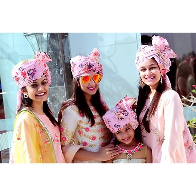 S H A H I T A J Traditional Rajasthani Wedding Barati Pink Floral Chanderi Silk Multi-Colored Udaipuri Pagdi Safa or Turban for Kids and Adults (CT210)-18-3