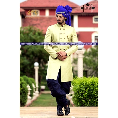 S H A H I T A J Traditional Rajasthani Wedding Barati Plain Blue Chanderi Silk Udaipuri Pagdi Safa or Turban for Kids and Adults (CT216)-ST296_20andHalf