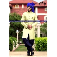 S H A H I T A J Traditional Rajasthani Wedding Barati Plain Blue Chanderi Silk Udaipuri Pagdi Safa or Turban for Kids and Adults (CT216)