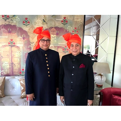 S H A H I T A J Traditional Rajasthani Wedding Barati Plain Chanderi Silk Orange or Kesariya Udaipuri Pagdi Safa or Turban for Kids and Adults (CT218)-ST298_19