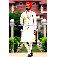 S H A H I T A J Traditional Rajasthani Wedding Barati Plain Chanderi Silk Orange or Kesariya Checkered Udaipuri Pagdi Safa or Turban for Kids and Adults (CT223)