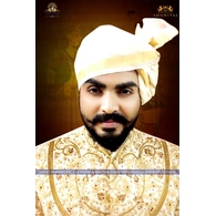 S H A H I T A J Traditional Rajasthani Wedding Barati Plain Chanderi Silk White Udaipuri Pagdi Safa or Turban for Kids and Adults (CT225)